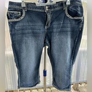 Maurices Blue Boyfriend capris with Rhinestone Details